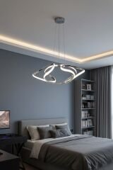 Napoli Serisi Büyük Krom Sarkıt Avize, 3 Renk Yanabilen Power Led Avize, Modern Salon Oturma Odası Led Avize