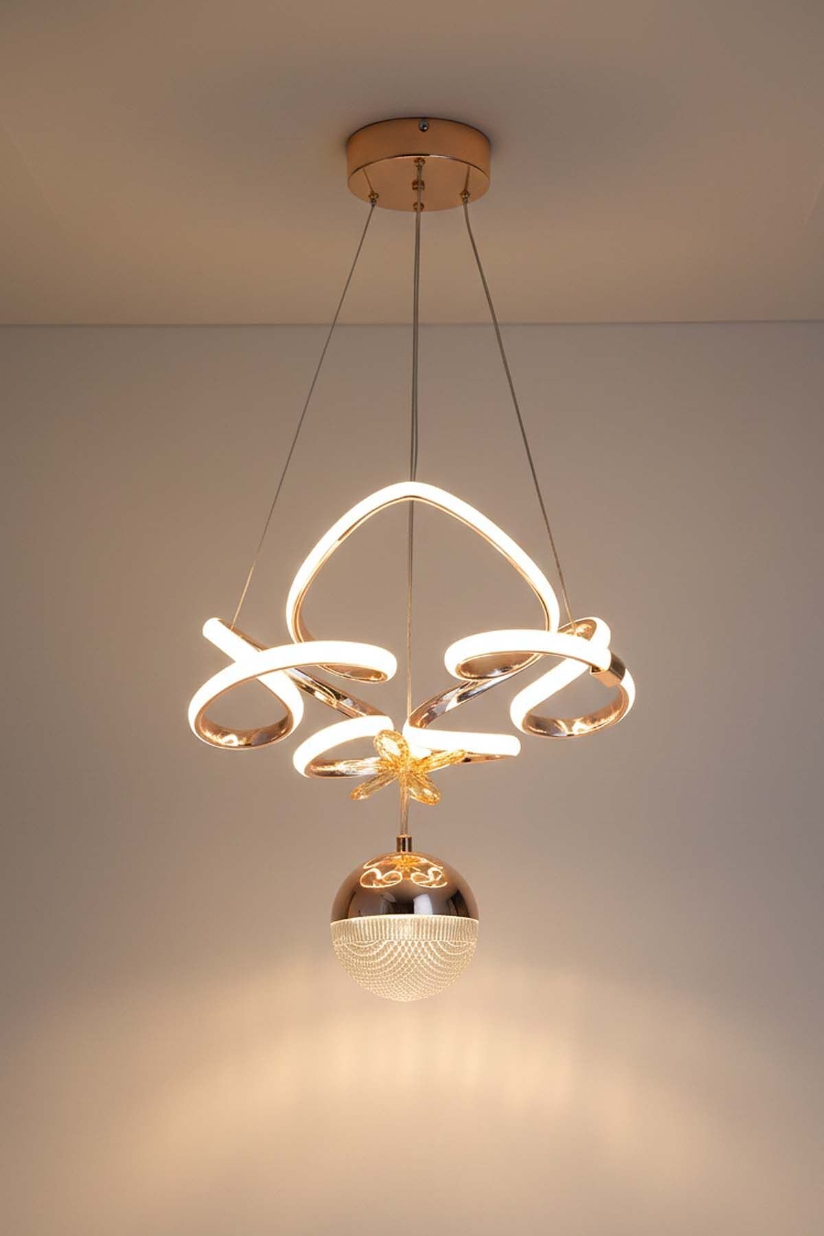 Hale Serisi Tek Toplu Gold Led Avize, Sarkıt Power Led Avize, 3 Renk Yanabilen Led Avize, Modern Salon Oda Led Avize