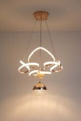 Hale Serisi Tek Toplu Gold Led Avize, Sarkıt Power Led Avize, 3 Renk Yanabilen Led Avize, Modern Salon Oda Led Avize