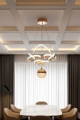 Hale Serisi Tek Toplu Gold Led Avize, Sarkıt Power Led Avize, 3 Renk Yanabilen Led Avize, Modern Salon Oda Led Avize