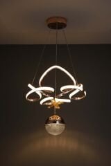 Hale Serisi Tek Toplu Gold Led Avize, Sarkıt Power Led Avize, 3 Renk Yanabilen Led Avize, Modern Salon Oda Led Avize