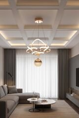 Hale Serisi Tek Toplu Gold Led Avize, Sarkıt Power Led Avize, 3 Renk Yanabilen Led Avize, Modern Salon Oda Led Avize