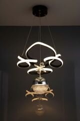 Hale Serisi Tek Toplu Siyah Led Avize, Sarkıt Power Led Avize, 3 Renk Yanabilen Led Avize, Modern Salon Oda Led Avize