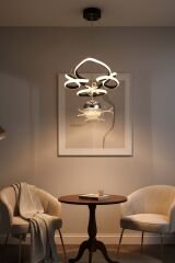 Hale Serisi Tek Toplu Siyah Led Avize, Sarkıt Power Led Avize, 3 Renk Yanabilen Led Avize, Modern Salon Oda Led Avize