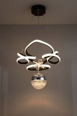 Hale Serisi Tek Toplu Siyah Led Avize, Sarkıt Power Led Avize, 3 Renk Yanabilen Led Avize, Modern Salon Oda Led Avize