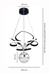 Hale Serisi Tek Toplu Siyah Led Avize, Sarkıt Power Led Avize, 3 Renk Yanabilen Led Avize, Modern Salon Oda Led Avize