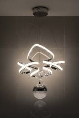 Hale Serisi Tek Toplu Krom Led Avize, Sarkıt Power Led Avize, 3 Renk Yanabilen Led Avize, Modern Salon Oda Led Avize