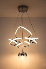 Hale Serisi Tek Toplu Krom Led Avize, Sarkıt Power Led Avize, 3 Renk Yanabilen Led Avize, Modern Salon Oda Led Avize