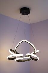 Hale Serisi Küçük Siyah Led Avize, 3 Renk Yanabilen Sarkıt Led Avize, Modern Power Led Avize