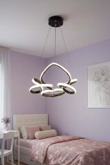 Hale Serisi Küçük Siyah Led Avize, 3 Renk Yanabilen Sarkıt Led Avize, Modern Power Led Avize