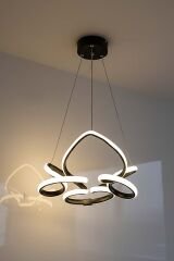 Hale Serisi Küçük Siyah Led Avize, 3 Renk Yanabilen Sarkıt Led Avize, Modern Power Led Avize