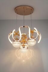 Rain 4 Toplu Gold Led Avize, 3 Renk Yanabilen Sarkıt Power Led Avize, Lüks Led Avize