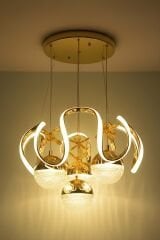 Rain 4 Toplu Gold Led Avize, 3 Renk Yanabilen Sarkıt Power Led Avize, Lüks Led Avize