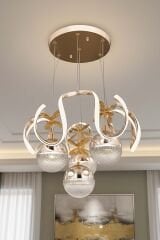 Rain 4 Toplu Gold Led Avize, 3 Renk Yanabilen Sarkıt Power Led Avize, Lüks Led Avize