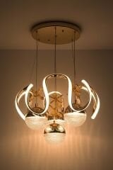 Rain 4 Toplu Gold Led Avize, 3 Renk Yanabilen Sarkıt Power Led Avize, Lüks Led Avize