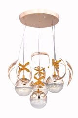 Rain 4 Toplu Gold Led Avize, 3 Renk Yanabilen Sarkıt Power Led Avize, Lüks Led Avize