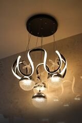 Rain 4 Toplu Siyah Led Avize, 3 Renk Yanabilen Sarkıt Power Led Avize, Lüks Led Avize