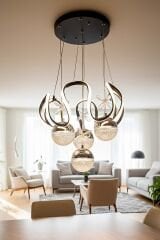 Rain 4 Toplu Siyah Led Avize, 3 Renk Yanabilen Sarkıt Power Led Avize, Lüks Led Avize