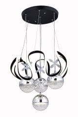 Rain 4 Toplu Siyah Led Avize, 3 Renk Yanabilen Sarkıt Power Led Avize, Lüks Led Avize