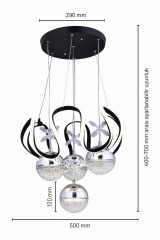 Rain 4 Toplu Siyah Led Avize, 3 Renk Yanabilen Sarkıt Power Led Avize, Lüks Led Avize