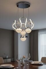 Rain 4 Toplu Krom Led Avize, 3 Renk Yanabilen Sarkıt Power Led Avize, Lüks Led Avize