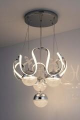 Rain 4 Toplu Krom Led Avize, 3 Renk Yanabilen Sarkıt Power Led Avize, Lüks Led Avize