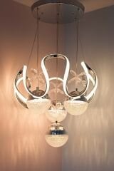 Rain 4 Toplu Krom Led Avize, 3 Renk Yanabilen Sarkıt Power Led Avize, Lüks Led Avize