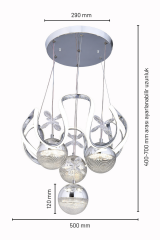 Rain 4 Toplu Krom Led Avize, 3 Renk Yanabilen Sarkıt Power Led Avize, Lüks Led Avize