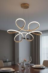 Daisy Gold Led Avize, 3 Renk Yanabilen Power Led Avize, Lüks Salon Yemek Masası Oda Led Avize