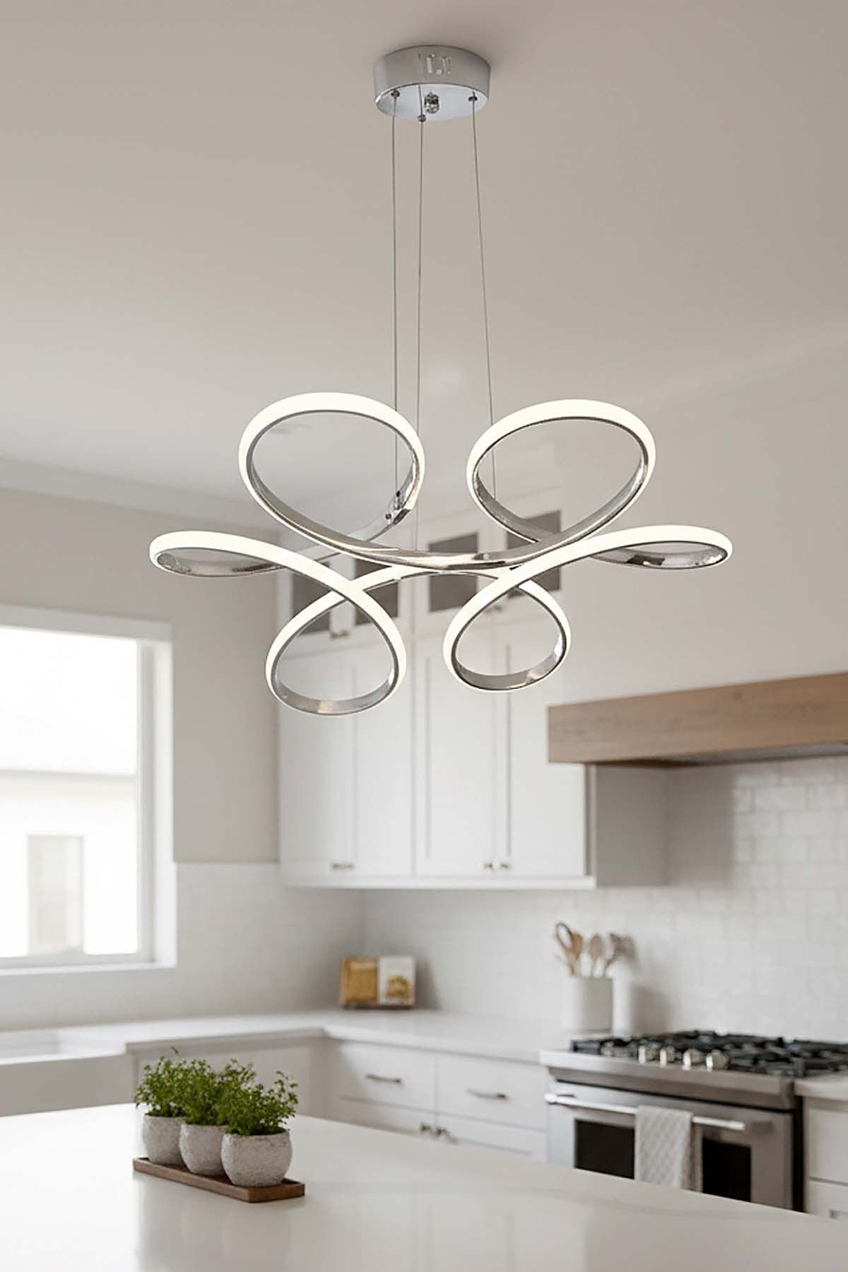 Daisy Krom Led Avize, 3 Renk Yanabilen Power Led Avize, Lüks Salon Yemek Masası Oda Led Avize