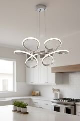 Daisy Krom Led Avize, 3 Renk Yanabilen Power Led Avize, Lüks Salon Yemek Masası Oda Led Avize