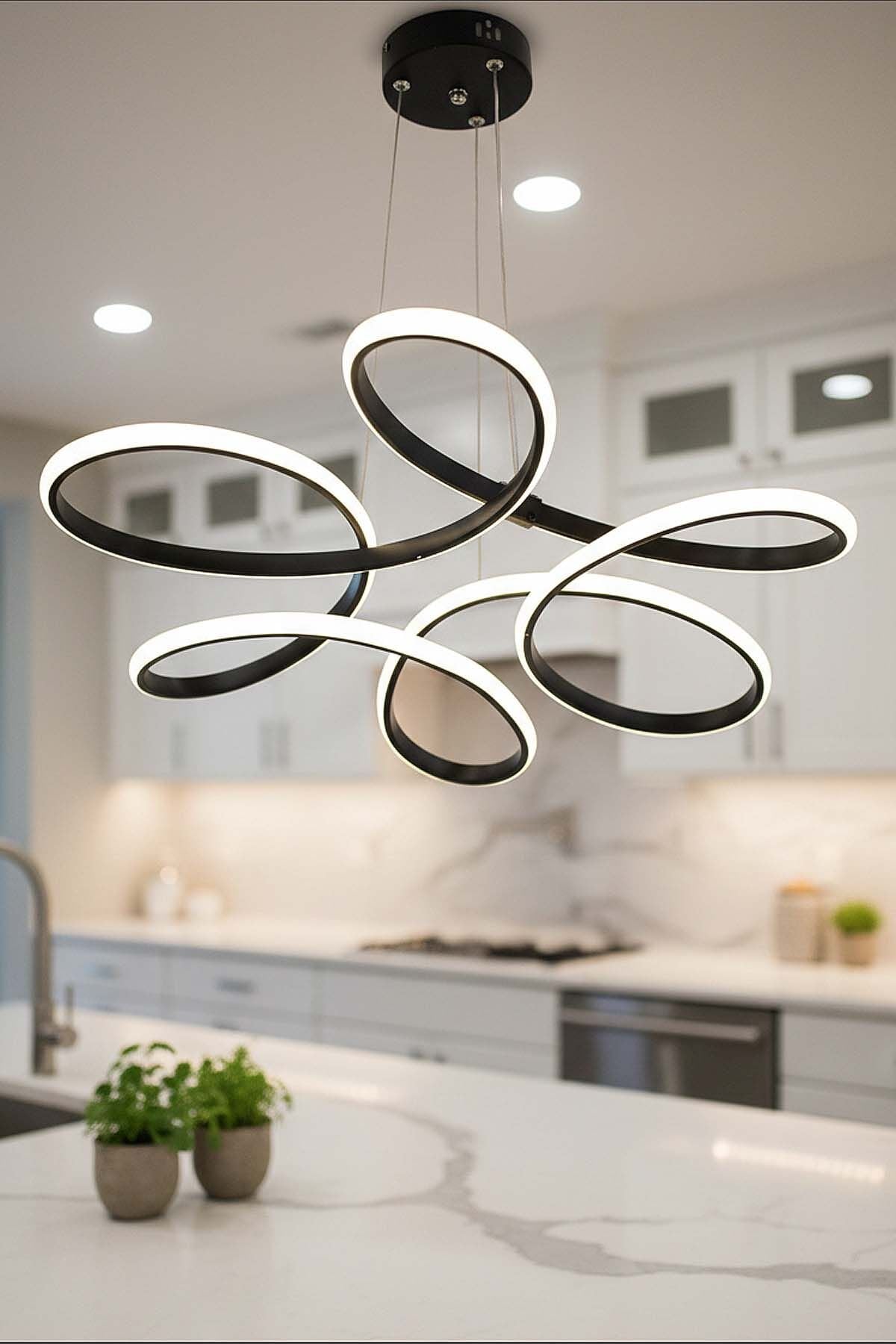 Daisy Siyah Led Avize, 3 Renk Yanabilen Power Led Avize, Lüks Salon Yemek Masası Oda Led Avize