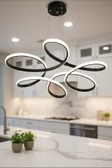 Daisy Siyah Led Avize, 3 Renk Yanabilen Power Led Avize, Lüks Salon Yemek Masası Oda Led Avize