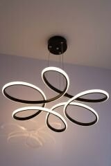 Daisy Siyah Led Avize, 3 Renk Yanabilen Power Led Avize, Lüks Salon Yemek Masası Oda Led Avize