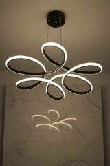 Daisy Siyah Led Avize, 3 Renk Yanabilen Power Led Avize, Lüks Salon Yemek Masası Oda Led Avize