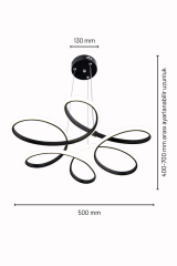 Daisy Siyah Led Avize, 3 Renk Yanabilen Power Led Avize, Lüks Salon Yemek Masası Oda Led Avize