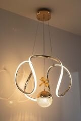 Kiev Serisi Tek Toplu Gold Led Avize, 3 Renk Yanabilen Power Led Avize, Mutfak Salon Hol Sarkıt Led Avize