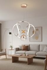 Kiev Serisi Tek Toplu Gold Led Avize, 3 Renk Yanabilen Power Led Avize, Mutfak Salon Hol Sarkıt Led Avize