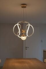 Kiev Serisi Tek Toplu Gold Led Avize, 3 Renk Yanabilen Power Led Avize, Mutfak Salon Hol Sarkıt Led Avize