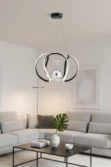 Kiev Serisi Tek Toplu Siyah Led Avize, 3 Renk Yanabilen Power Led Avize, Mutfak Salon Hol Sarkıt Led Avize