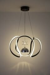 Kiev Serisi Tek Toplu Siyah Led Avize, 3 Renk Yanabilen Power Led Avize, Mutfak Salon Hol Sarkıt Led Avize