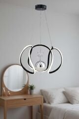 Kiev Serisi Tek Toplu Siyah Led Avize, 3 Renk Yanabilen Power Led Avize, Mutfak Salon Hol Sarkıt Led Avize