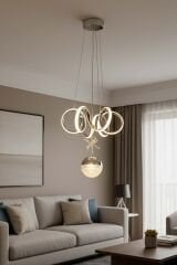 Lizbon Serisi Tek Toplu Krom Led Avize, 3 Renk Yanabilen Sarkıt Power Led Avize, Mutfak Salon Hol Sarkıt Led Avize