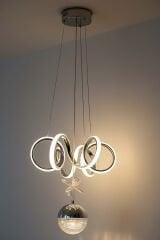 Lizbon Serisi Tek Toplu Krom Led Avize, 3 Renk Yanabilen Sarkıt Power Led Avize, Mutfak Salon Hol Sarkıt Led Avize