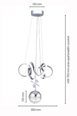 Lizbon Serisi Tek Toplu Krom Led Avize, 3 Renk Yanabilen Sarkıt Power Led Avize, Mutfak Salon Hol Sarkıt Led Avize