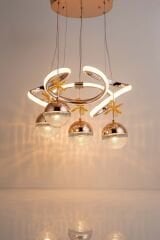 Napoli Serisi 4 Toplu Gold Sarkıt Avize, 3 Renk Yanabilen Power Led Avize, Modern Salon Oturma Odası Led Avize