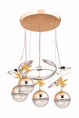 Napoli Serisi 4 Toplu Gold Sarkıt Avize, 3 Renk Yanabilen Power Led Avize, Modern Salon Oturma Odası Led Avize