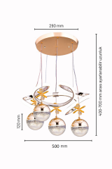 Napoli Serisi 4 Toplu Gold Sarkıt Avize, 3 Renk Yanabilen Power Led Avize, Modern Salon Oturma Odası Led Avize