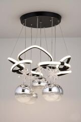 Hale Serisi 5 Toplu Siyah Led Avize, Sarkıt Power Led Avize, 3 Renk Yanabilen Led Avize, Modern Salon Oda Led Avize