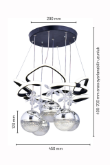 Hale Serisi 5 Toplu Siyah Led Avize, Sarkıt Power Led Avize, 3 Renk Yanabilen Led Avize, Modern Salon Oda Led Avize